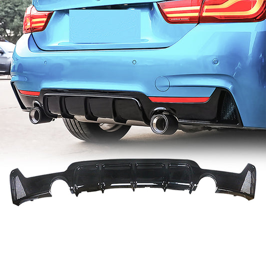CARIG For 2014-2019 BMW 4 シリーズ F32 M スポーツ リア ディフューザー塗装リア バンパー リップ下部ディフューザー ABS Gloss Black