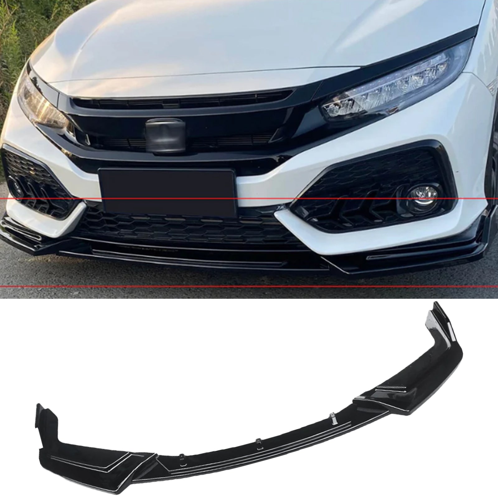CARIG FOR 2017-2021ホンダシビックSi FK7ハッチバック用 ABS 3ピースフロントバンパーリップスプリッター
