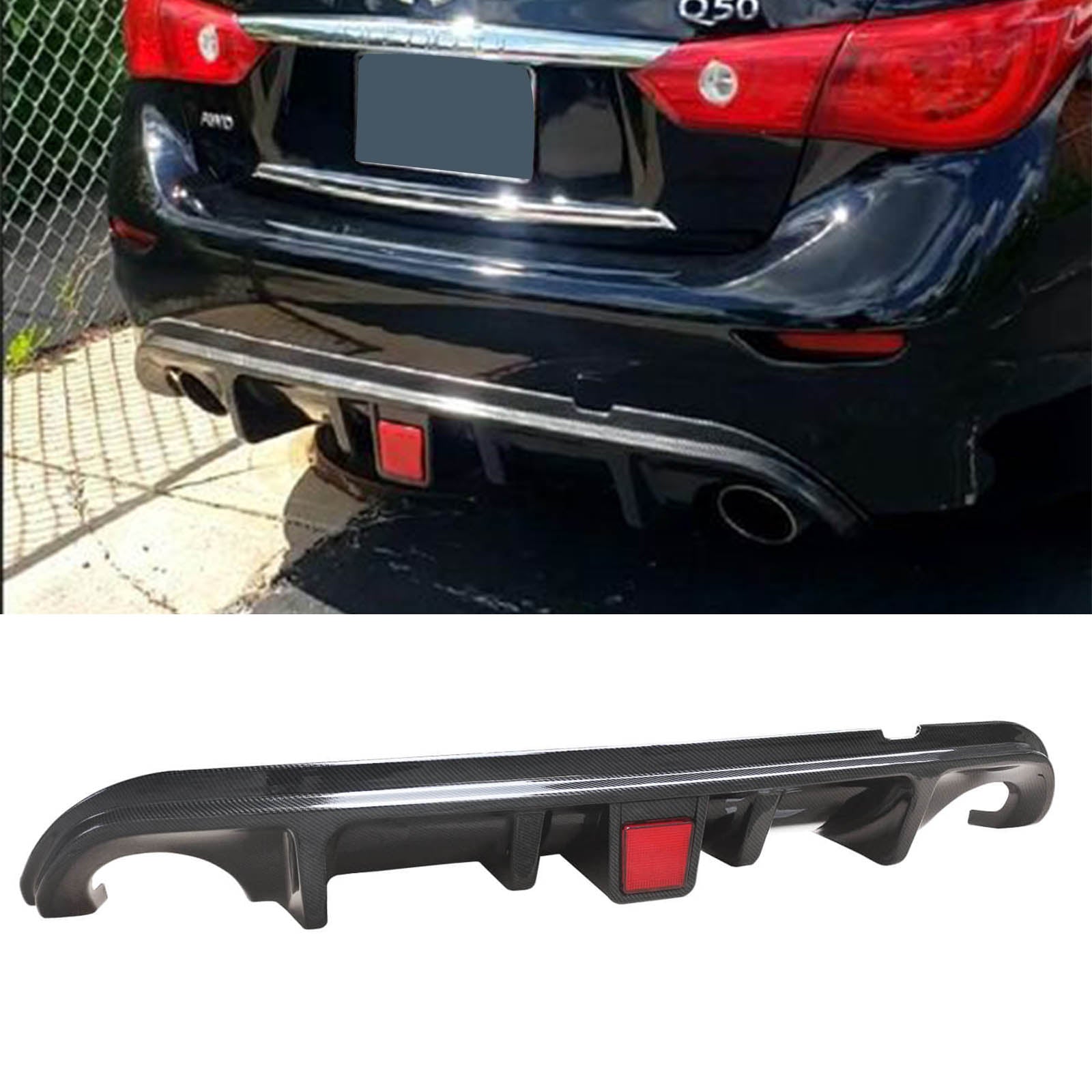 CARIG For 2014-2017 INFINITI Q50 リアディフューザー リアバンパーリップ リアリップ リアル機能 ブレーキランプ