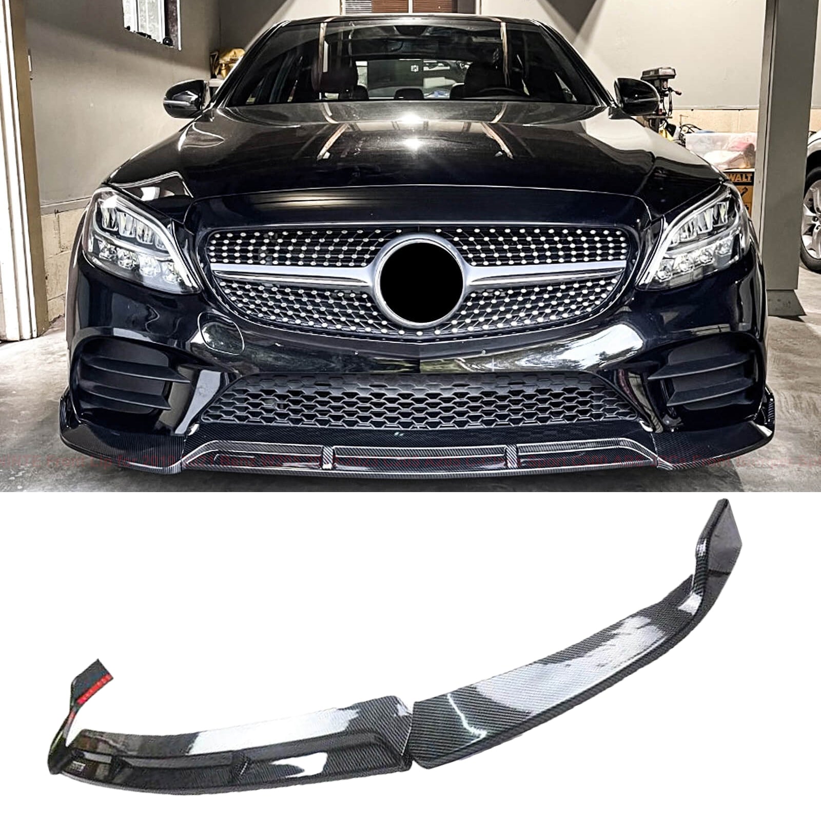 CARIG For 2019-2021 ベンツW205 2019-2023 C205 A205 CクラススポーツC300 ABS 3PCsフロントリップフロントバンパースプリッター