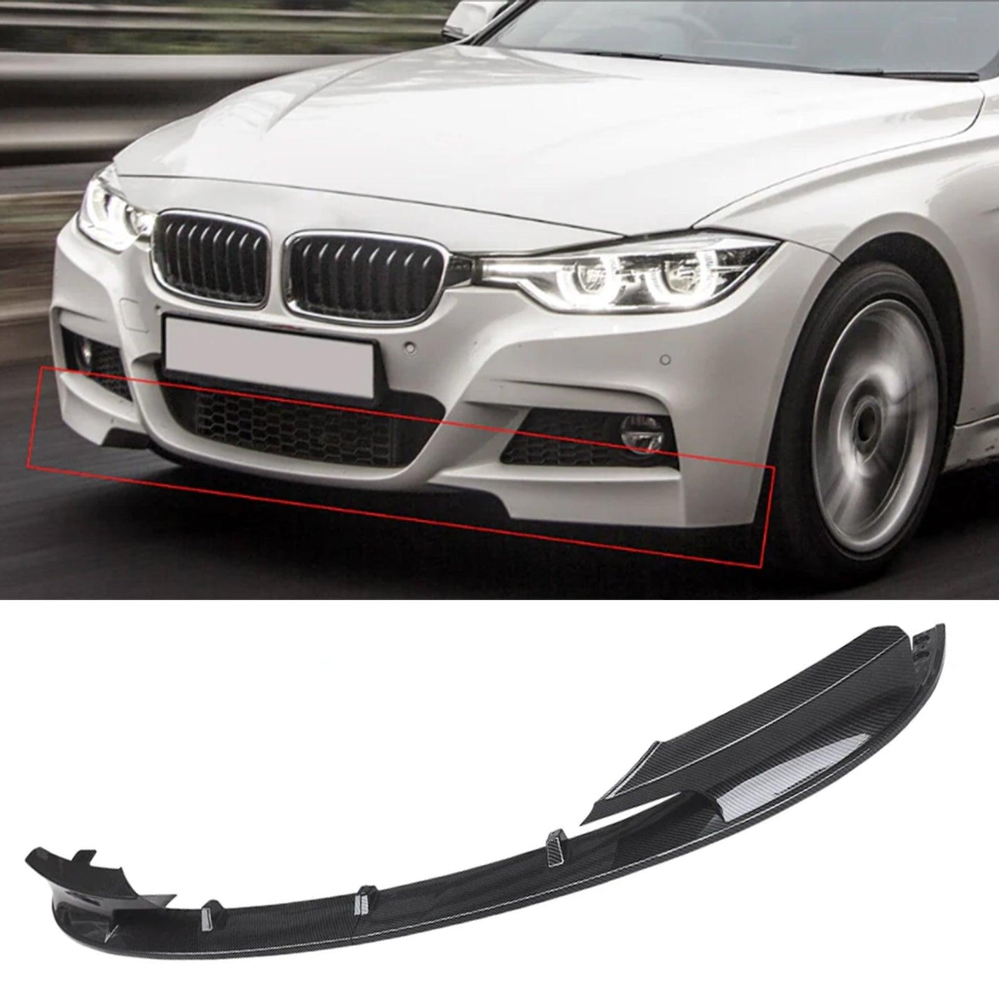 CARIG For 2012-2018 BMW F30 3シリーズ Mテックスタイルフロントバンパーリップ ABS 2ピース
