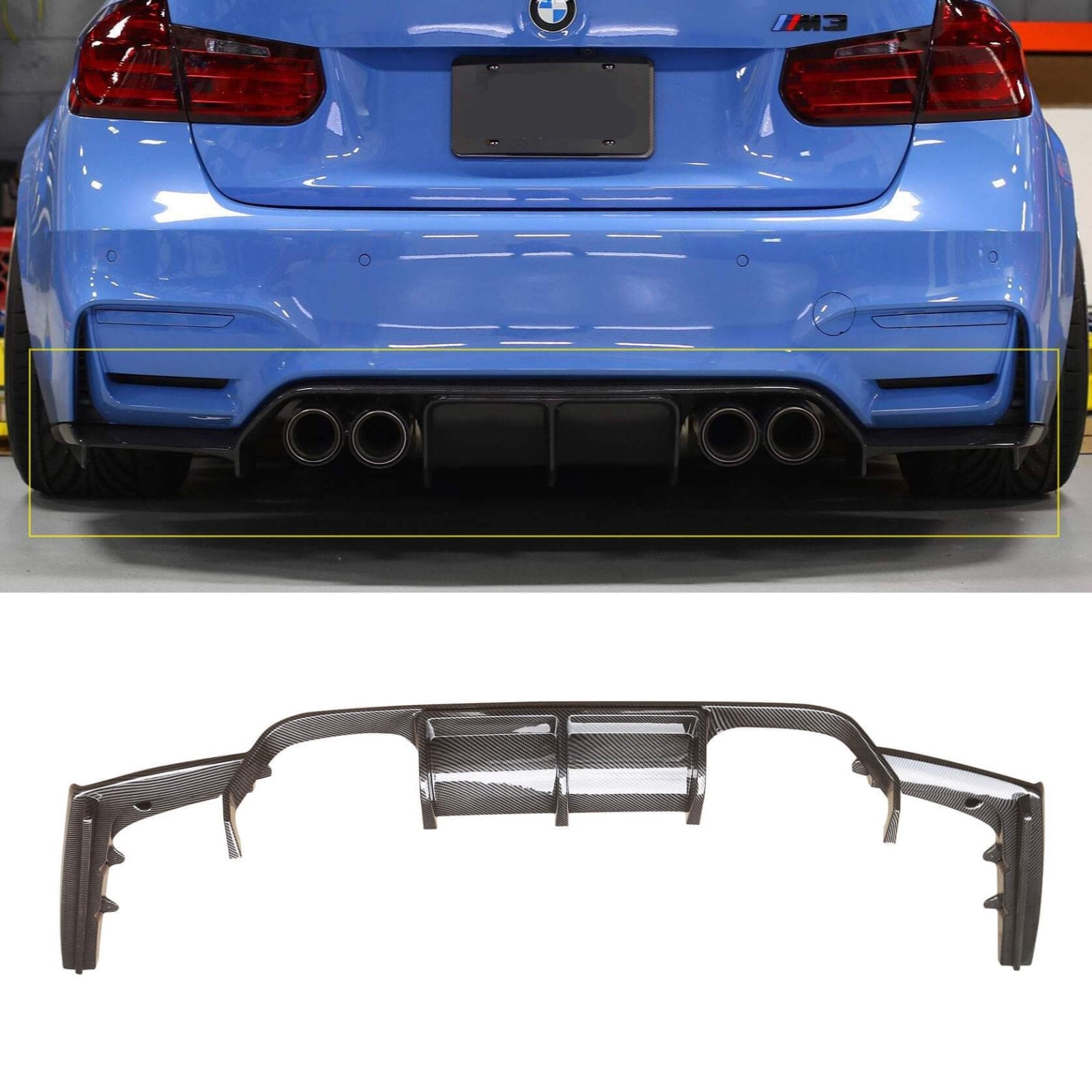 CARIG For 2015-2020 BMW F80 M3 F82 M4 F83 3PCs の後部ディフューザーの ABS によって塗られる V 様式の後部バンパーの唇
