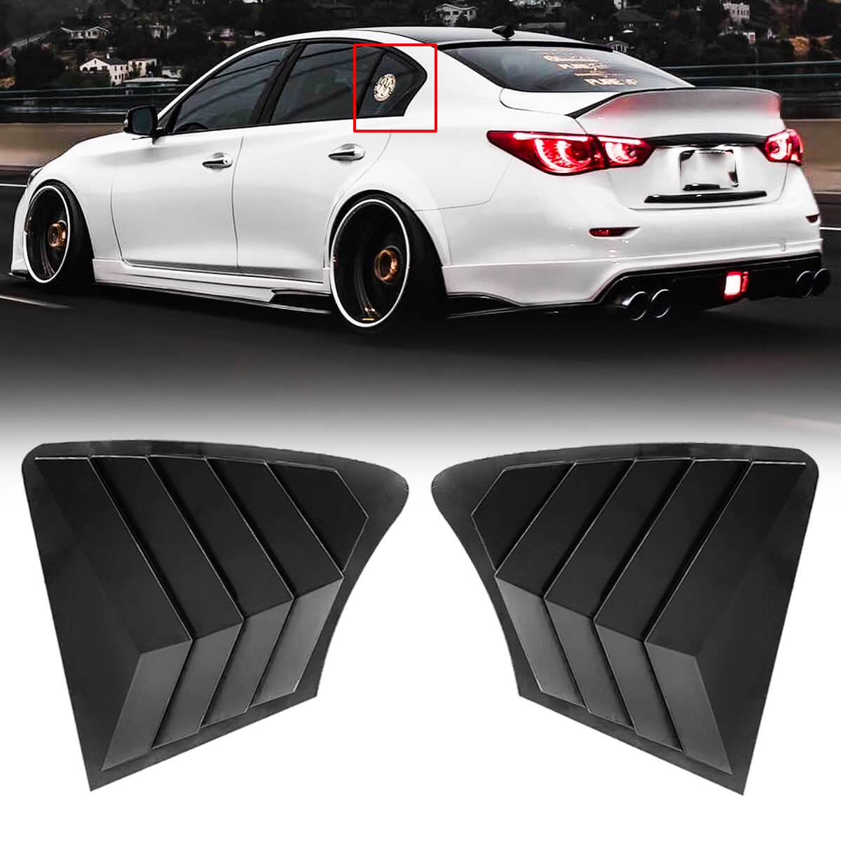 CARIG For 2014-2024 インフィニティ Q50 リア側ウィンドウ ルーバー カバー 2Pcs ABS 塗装ウィンドウ ルーバー