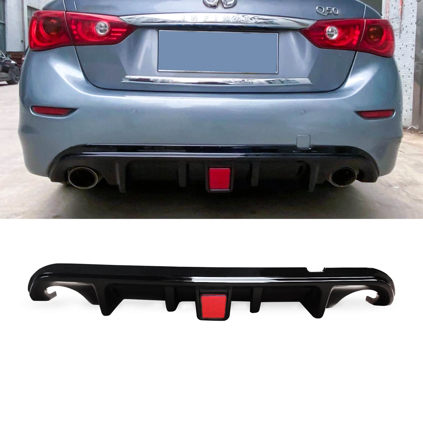 CARIG For 2014-2017 INFINITI Q50 リアディフューザー リアバンパーリップ リアリップ リアル機能 ブレーキランプ