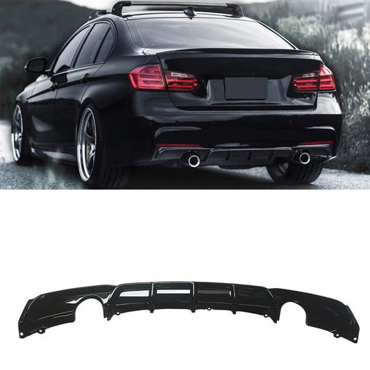 CARIG For 2012-2018 BMW 3シリーズ F30 Mスポーツ リアディフューザー ロアバンパーディフューザー リアリップスポイラー Gloss Black