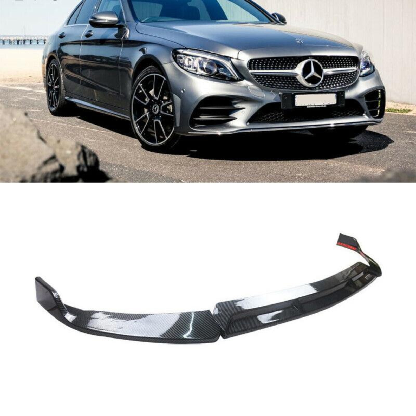 CARIG For 2019-2021 ベンツW205 2019-2023 C205 A205 CクラススポーツC300 ABS 3PCsフロントリップフロントバンパースプリッター